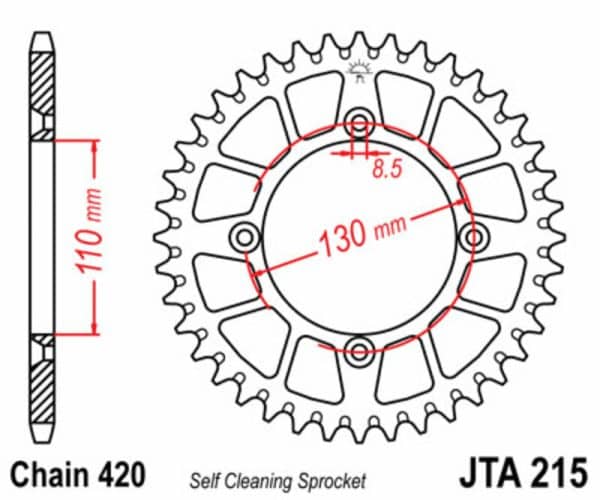 JT SPROCKETS Aluminium Ultralätt Självrengörande Bakdrev 215 - 420