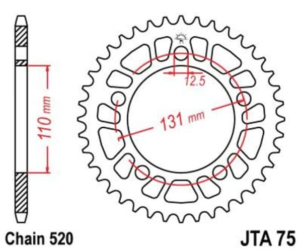 JT SPROCKETS Aluminium Ultralätt Bakdrev 75 - 520
