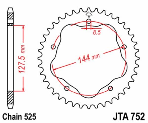 JT SPROCKETS Aluminium Ultralätt Bakdrev 752 - 525