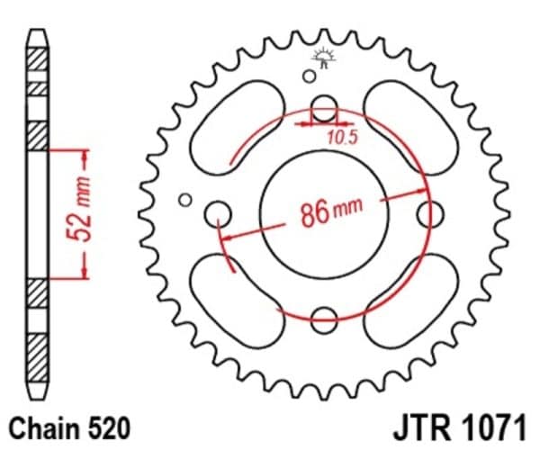 JT SPROCKETS Stål Standard Bakdrev 1071 - 520