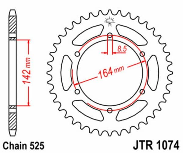 JT SPROCKETS Stål Standard Bakdrev 1074 - 525