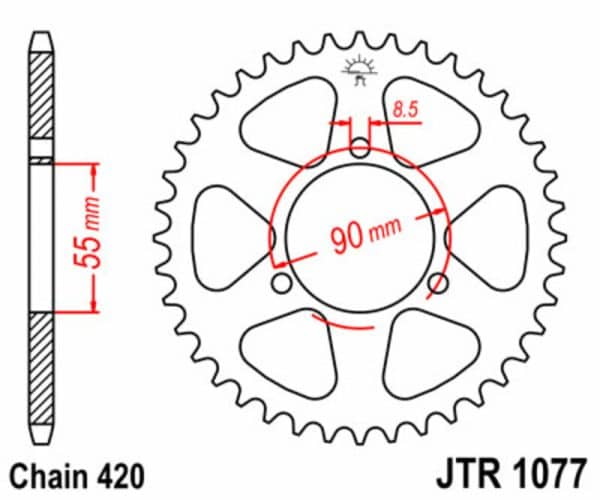 JT SPROCKETS Stål Standard Bakdrev 1077 - 420