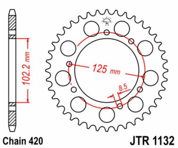 JT SPROCKETS Stål Standard Bakdrev 1132 - 420