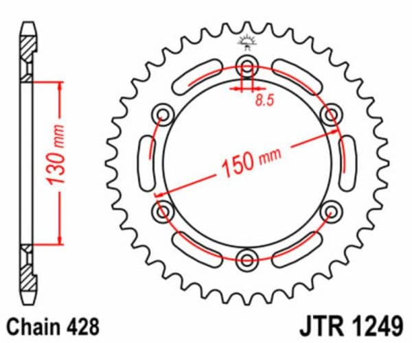 JT SPROCKETS Stål Standard Bakdrev 1249 - 428