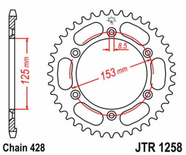 JT SPROCKETS Stål Standard Bakdrev 1258 - 428