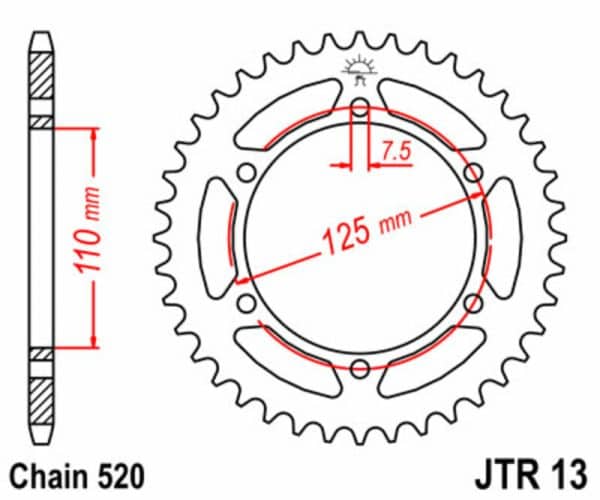 JT SPROCKETS Stål Standard Bakdrev 13 - 520