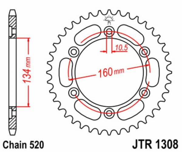 JT SPROCKETS Stål Standard Bakdrev 1308 - 520