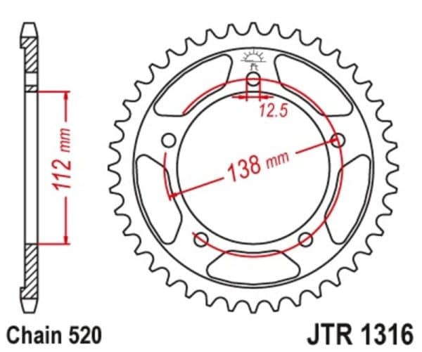 JT SPROCKETS Stål Standard Bakdrev 1316 - 520