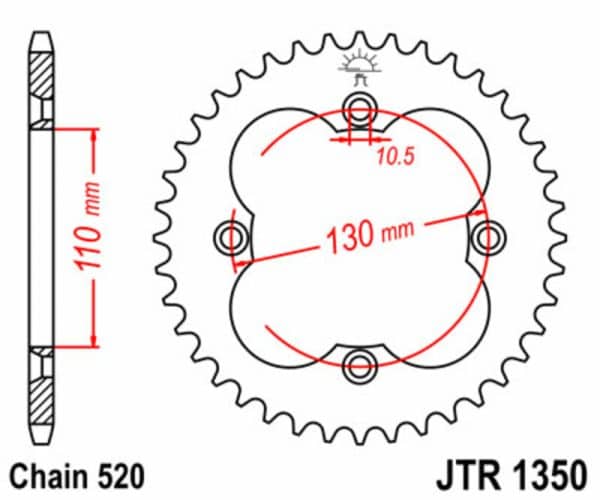JT SPROCKETS Stål Standard Bakdrev 1350 - 520