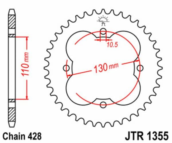JT SPROCKETS Stål Standard Bakdrev 1355 - 428