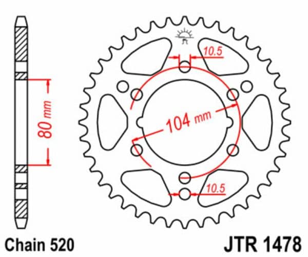 JT SPROCKETS Stål Standard Bakdrev 1478 - 520