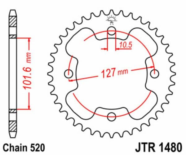 JT SPROCKETS Stål Standard Bakdrev 1480 - 520