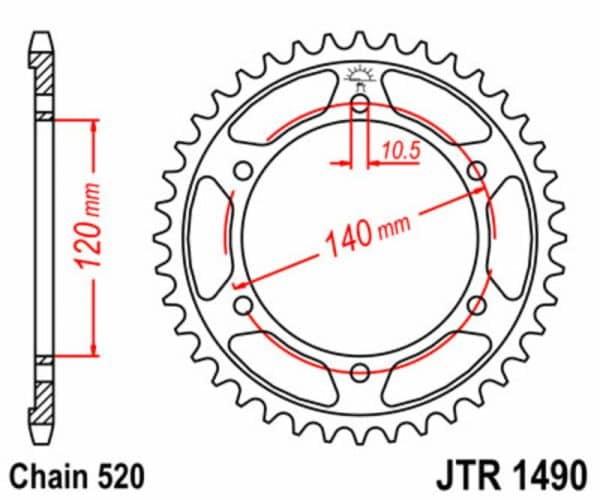JT SPROCKETS Stål Standard Bakdrev 1490 - 520