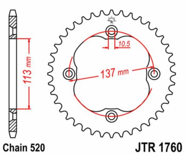 JT SPROCKETS Stål Standard Bakdrev 1760 - 520