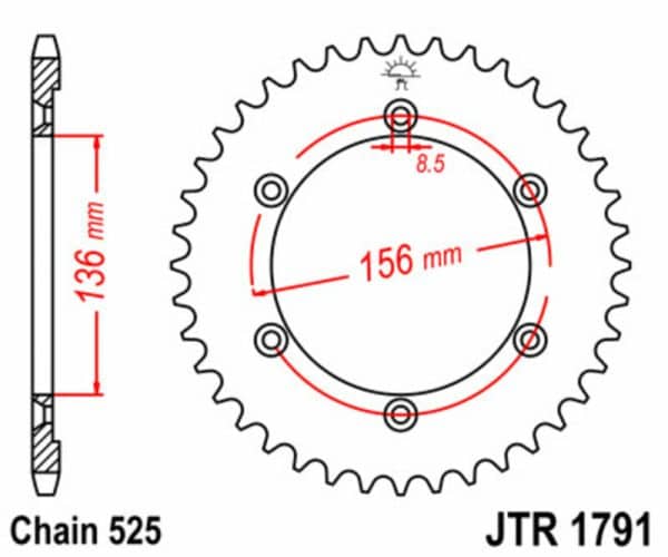 JT SPROCKETS Stål Standard Bakdrev 1791 - 525