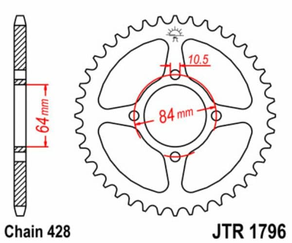 JT SPROCKETS Stål Standard Bakdrev 1796 - 428