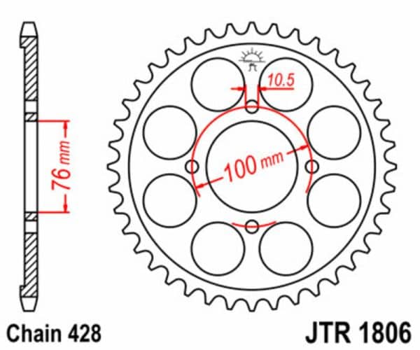 JT SPROCKETS Stål Standard Bakdrev 1806 - 428