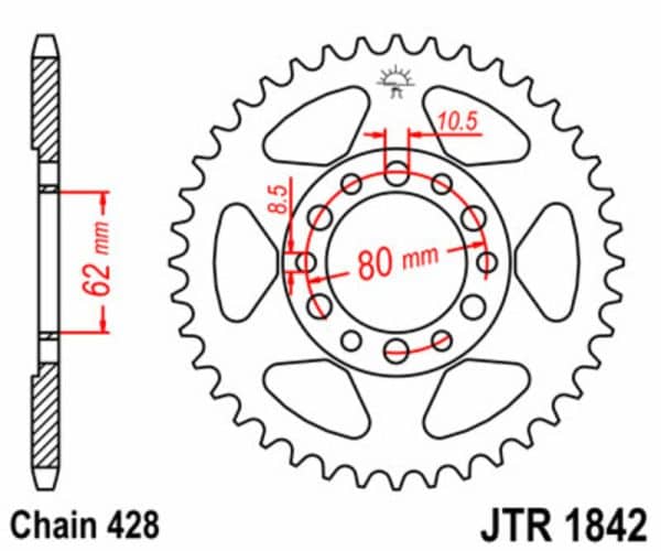 JT SPROCKETS Stål Standard Bakdrev 1842 - 428