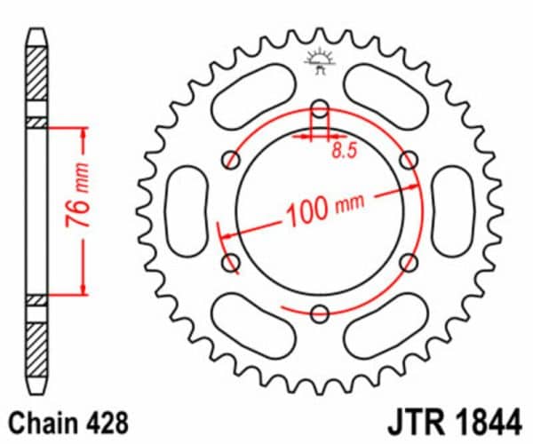 JT SPROCKETS Stål Standard Bakdrev 1844 - 428