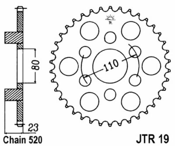 JT SPROCKETS Stål Standard Bakdrev 19 - 520