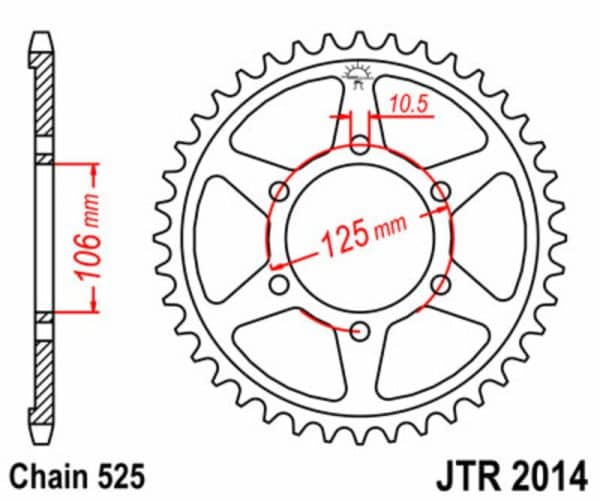 JT SPROCKETS Stål Standard Bakdrev 2014 - 525
