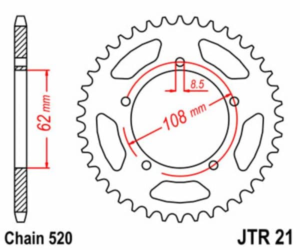 JT SPROCKETS Stål Standard Bakdrev 21 - 520