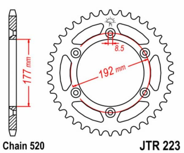 JT SPROCKETS Stål Standard Bakdrev 223 - 520