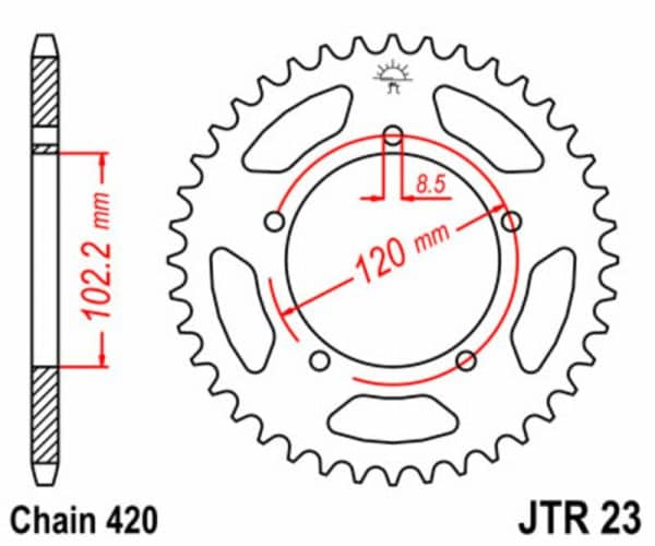 JT SPROCKETS Stål Standard Bakdrev 23 - 420