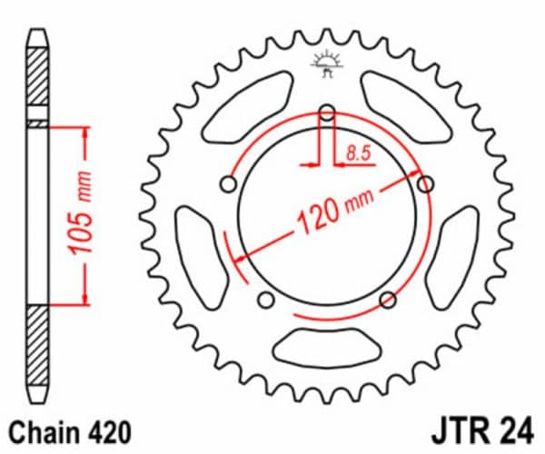 JT SPROCKETS Stål Standard Bakdrev 24 - 420
