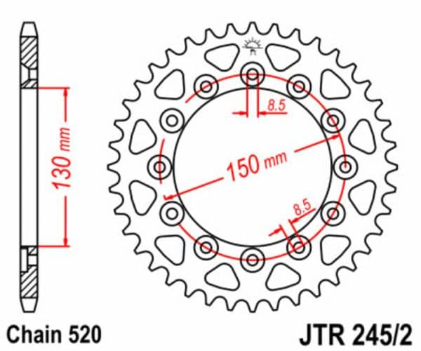 JT SPROCKETS Stål Standard Bakdrev 245/2 - 520