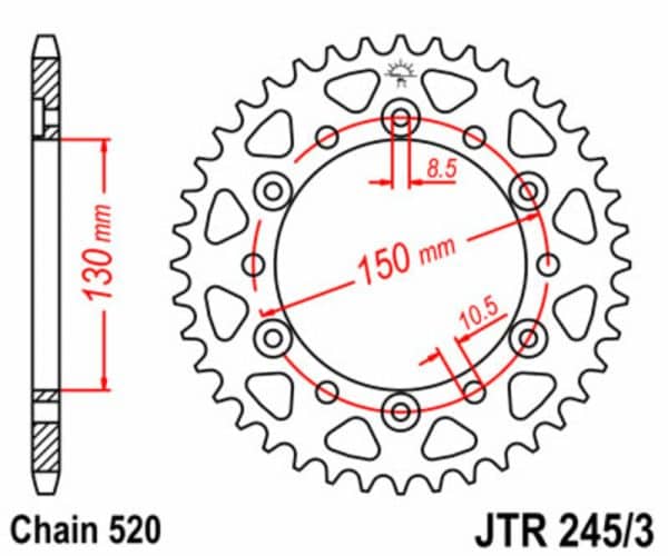 JT SPROCKETS Stål Standard Bakdrev 245/3 - 520