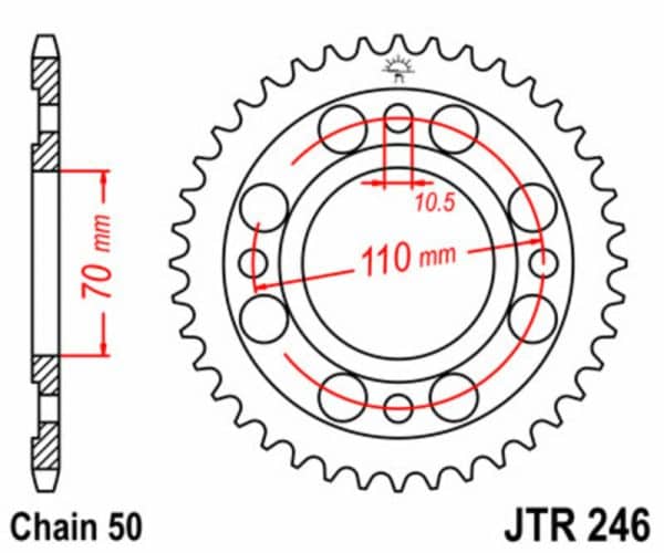 JT SPROCKETS Stål Standard Bakdrev 246 - 530