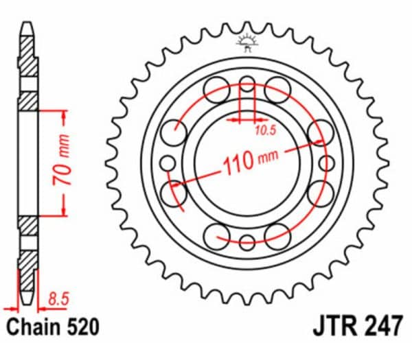 JT SPROCKETS Stål Standard Bakdrev 247 - 520