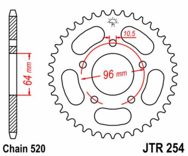 JT SPROCKETS Stål Standard Bakdrev 254 - 520
