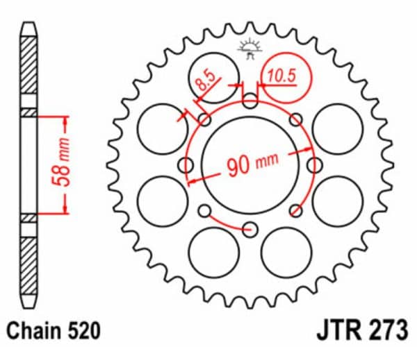 JT SPROCKETS Stål Standard Bakdrev 273 - 520