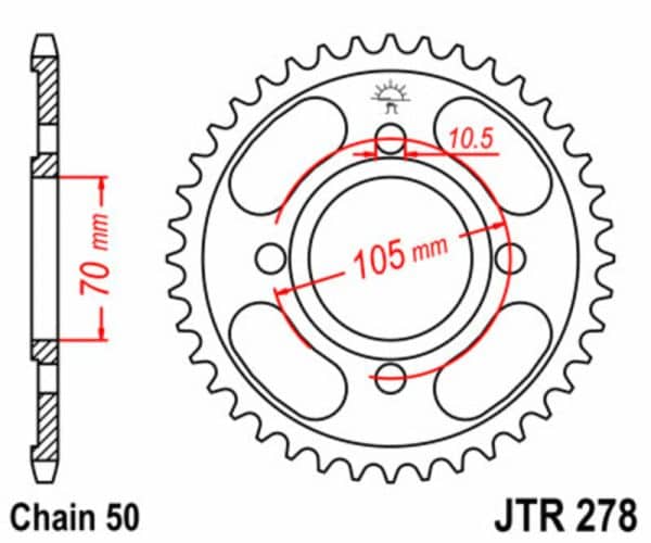 JT SPROCKETS Stål Standard Bakdrev 278 - 530