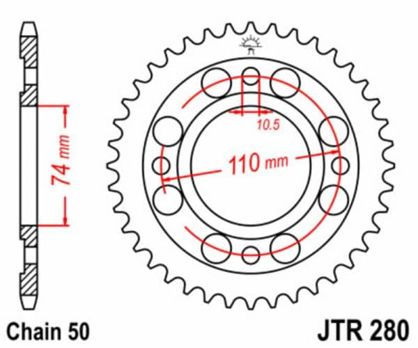 JT SPROCKETS Stål Standard Bakdrev 280 - 530