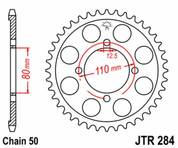 JT SPROCKETS Stål Standard Bakdrev 284 - 530