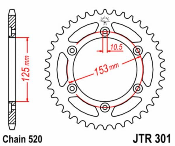 JT SPROCKETS Stål Standard Bakdrev 301 - 520