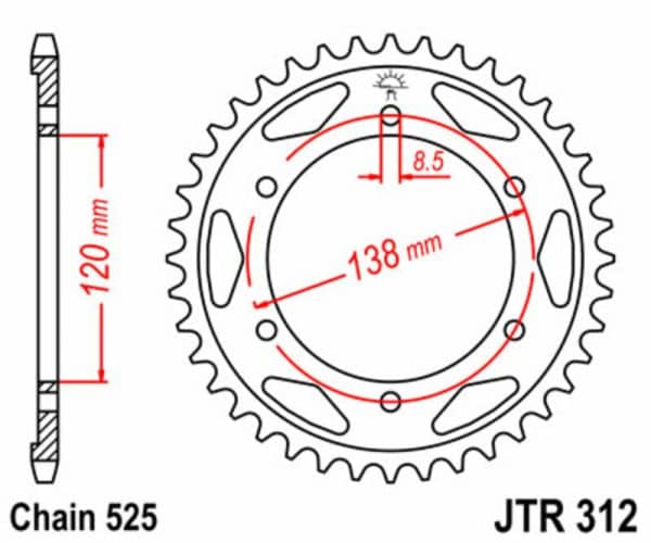 JT SPROCKETS Stål Standard Bakdrev 312 - 525