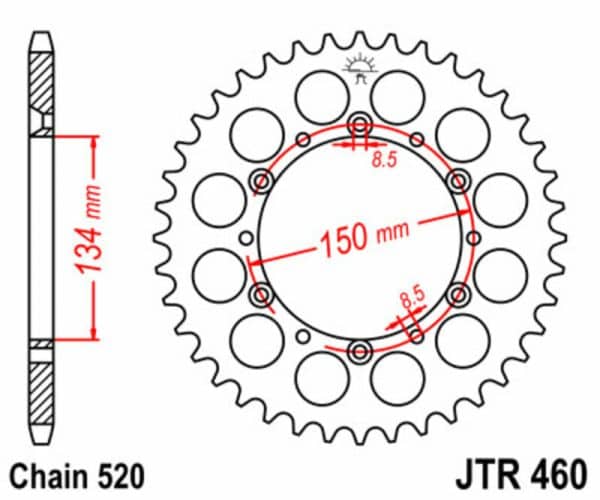 JT SPROCKETS Stål Standard Bakdrev 460 - 520