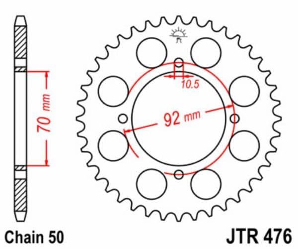 JT SPROCKETS Stål Standard Bakdrev 476 - 530