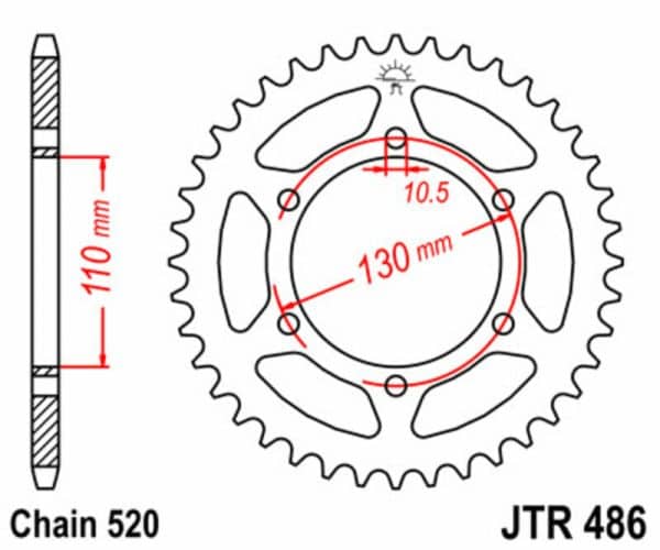JT SPROCKETS Stål Standard Bakdrev 486 - 520