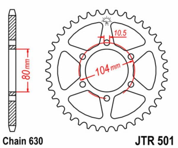 JT SPROCKETS Stål Standard Bakdrev 501 - 630