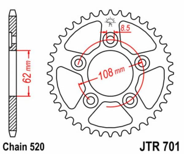 JT SPROCKETS Stål Standard Bakdrev 701 - 520