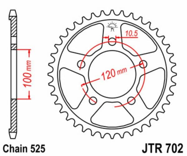 JT SPROCKETS Stål Standard Bakdrev 702 - 525
