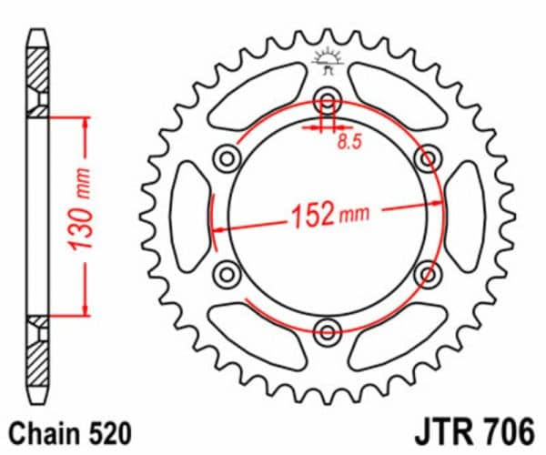 JT SPROCKETS Stål Standard Bakdrev 706 - 520