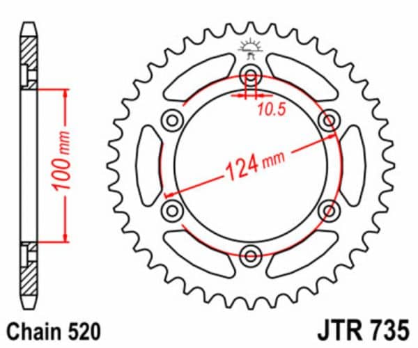 JT SPROCKETS Stål Standard Bakdrev 735 - 520