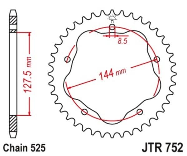 JT SPROCKETS Stål Standard Bakdrev 752 - 525