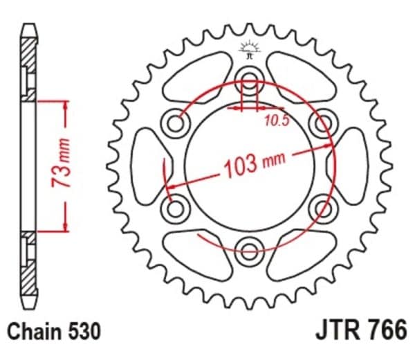 JT SPROCKETS Stål Standard Bakdrev 766 - 530